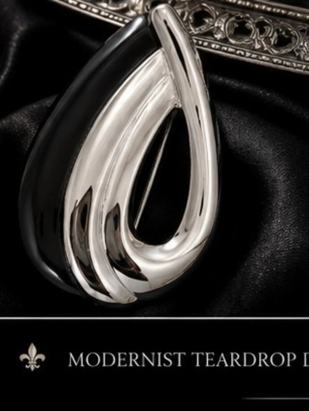 Vintage Signed Napier Silver Tone Modernist Teardrop Brooch Large Abstract Style